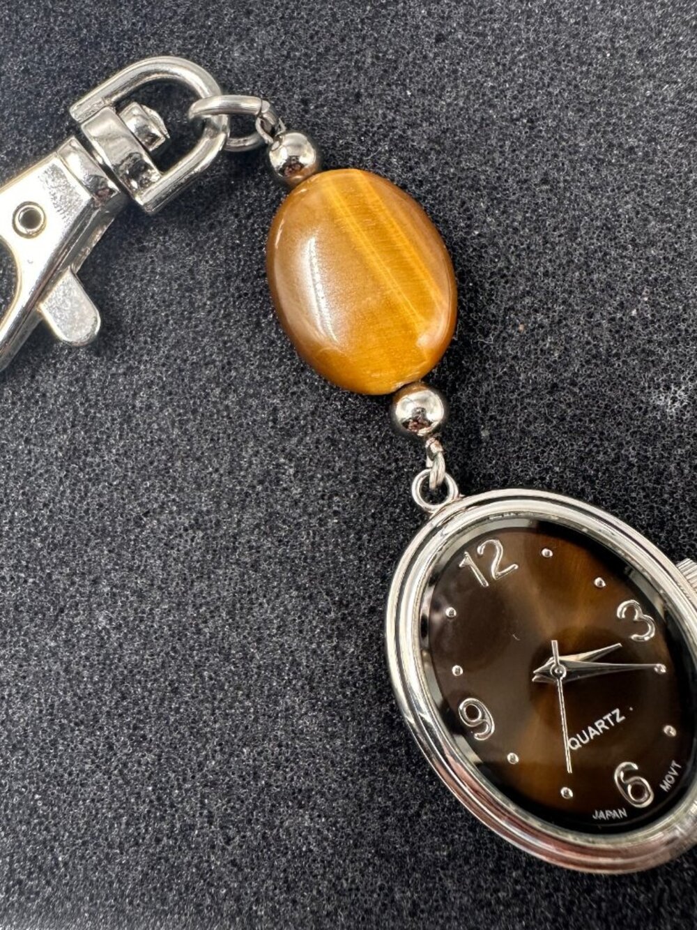 Keychain Watch Women Silver Tone Brown Dial Purse Charm Clip On New Battery